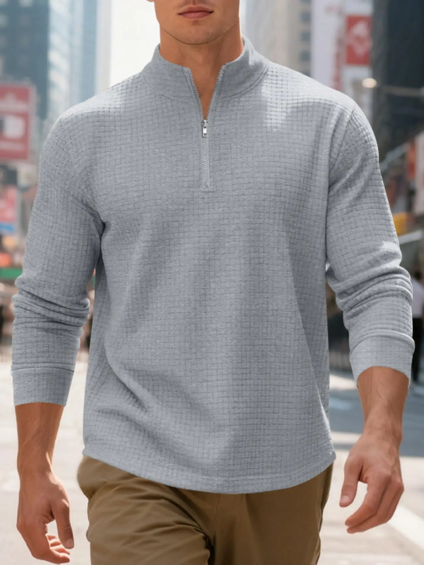 ππMen's Regular Fit Plain Half Zip Up Sweatshirt, Casual Long Sleeve Pullover for Spring & Fall, Fashion Men's Clothes for Daily Wear