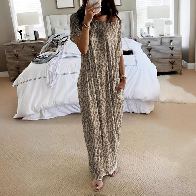Women's Solid Color Batwing Sleeve Lounge Dress, Casual Comfy Short Sleeve Nightdress for Daily Wear, Ladies Sleepwear for All Seasons