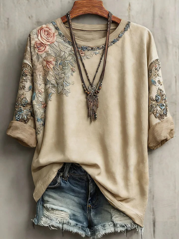 Women's Retro Bohemian Floral Casual T-shirt
