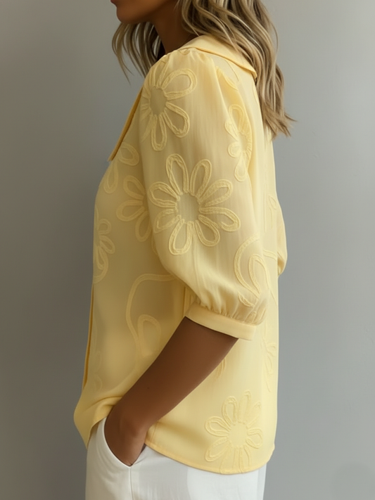 🤩🤩Vintage Peter Pan Collar Embroidered Floral Shirt