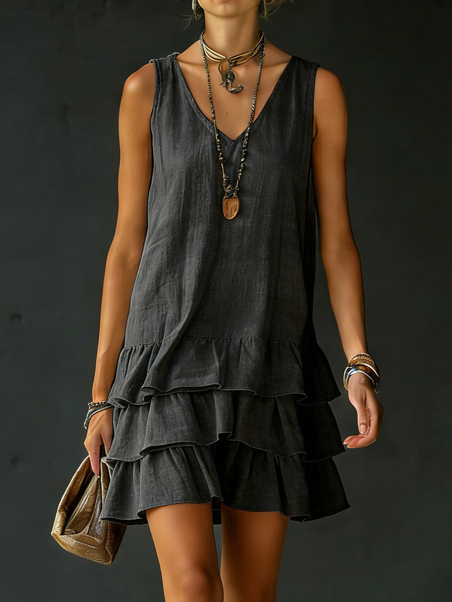 ๐๐Women's Loose-fitting Solid Color Vest Dress