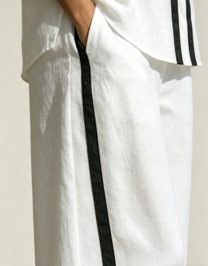 🤩🤩Stylish Trimmed Edge Color-blocked Cotton Linen Two-piece Set