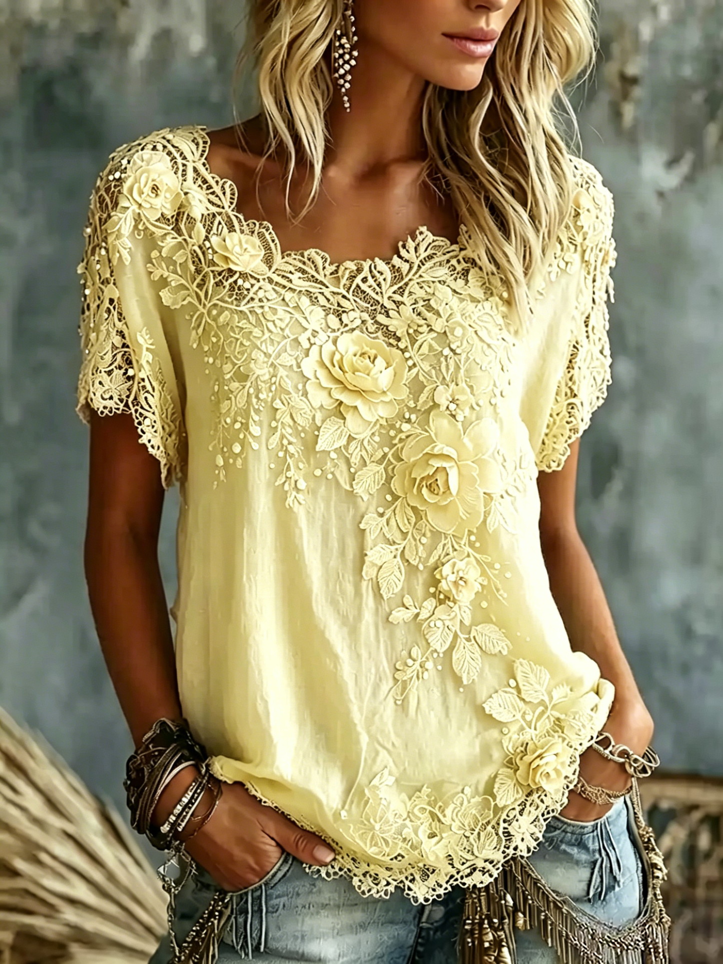 Women's Vintage Rose Floral Art Casual Cotton Linen Short-sleeved T-shirt