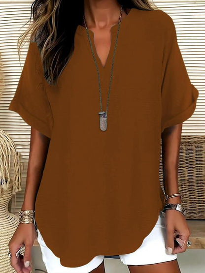 📦📦Women's Plain Short Sleeve Blouse, Casual Solid Color Top for Daily Wear, Ladies Clothes for All Seasons