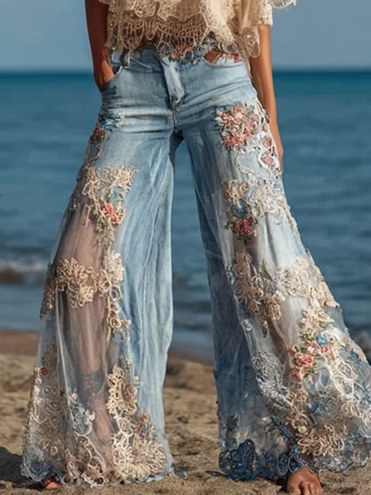 Women's Bohemian Floral Embroidered Jeans