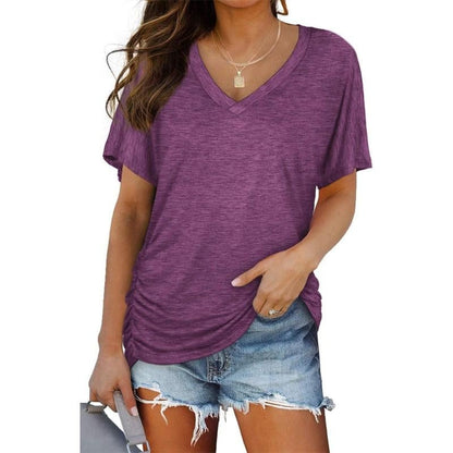 📦📦LAST DAY SAVE 49% ⏰Womens Short Sleeve V Neck Dolman Tops with Side Shirring Loose Fit Shirts