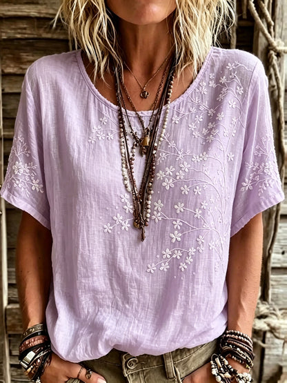 Women's Vintage Floral Art Linen Blend T-shirt