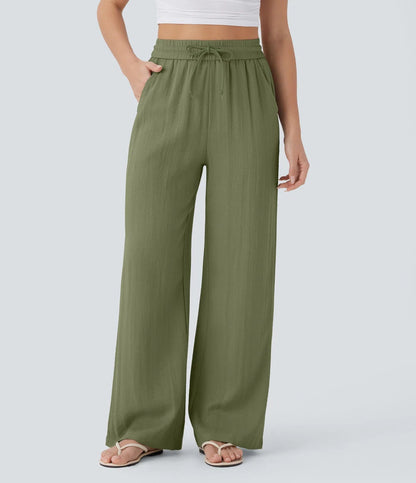 🤩🤩Lightweight Linen Pants Solid Color Drawstring Casual Pants🥰Breathable & Skin-Friendly