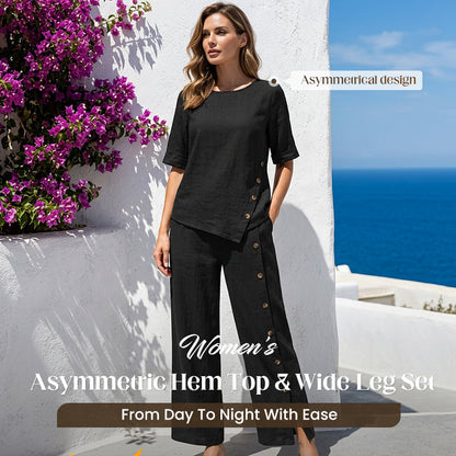 🤩🤩Women's Irregular Hem Top & Wide Leg Pants Two-Piece Set