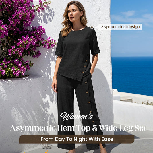 🤩🤩Women's Irregular Hem Top & Wide Leg Pants Two-Piece Set