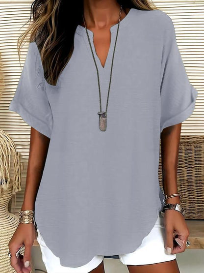 📦📦Women's Plain Short Sleeve Blouse, Casual Solid Color Top for Daily Wear, Ladies Clothes for All Seasons