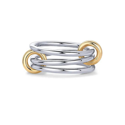 PAVOI 14K Gold Plated Interlocked Stackable Statement Ring for Women – Chunky Multi-Band Double & Triple Ring, Two-Tone Mixed Metals with Cubic Zirconia