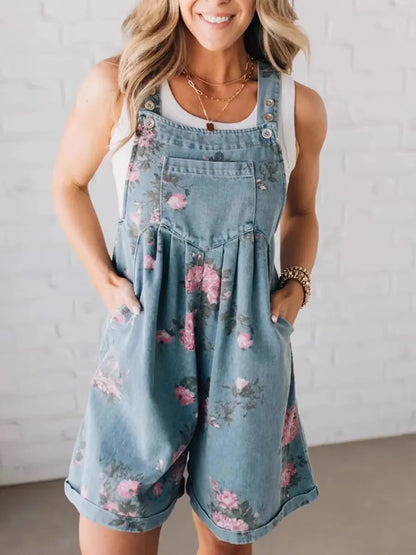 Women's Retro Personality Printed Denim Jumpsuit