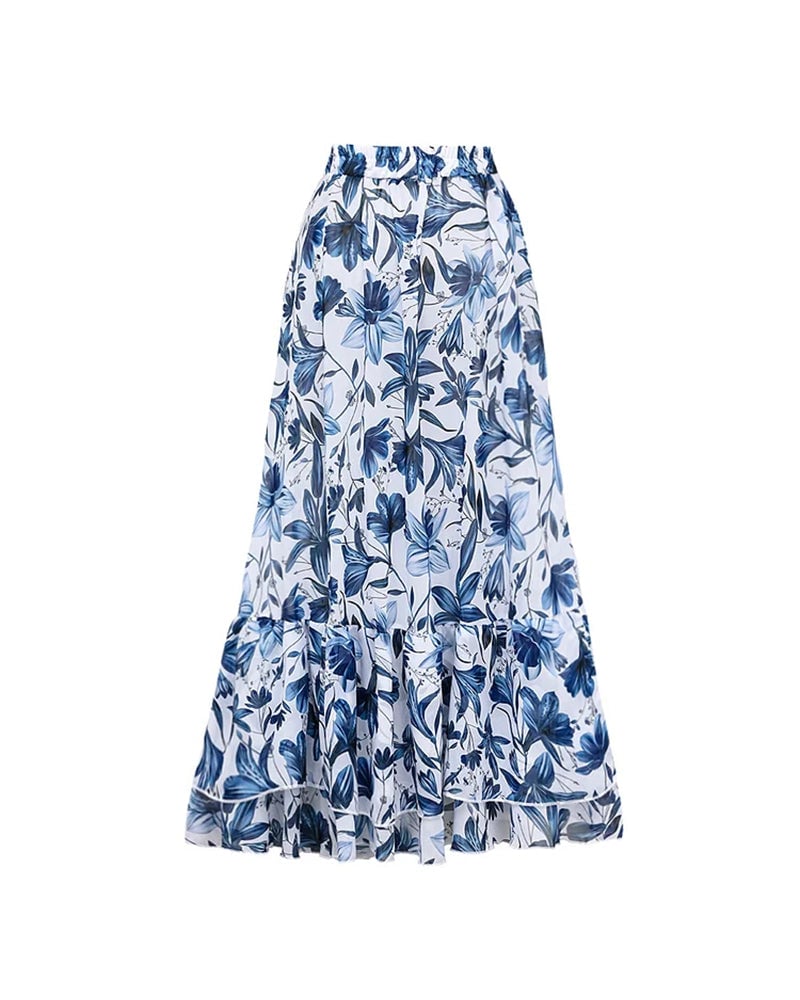 💝💝V Neck Lace Up Printed One Piece Swimsuit and Skirt