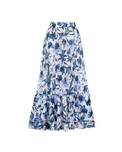 💝💝V Neck Lace Up Printed One Piece Swimsuit and Skirt