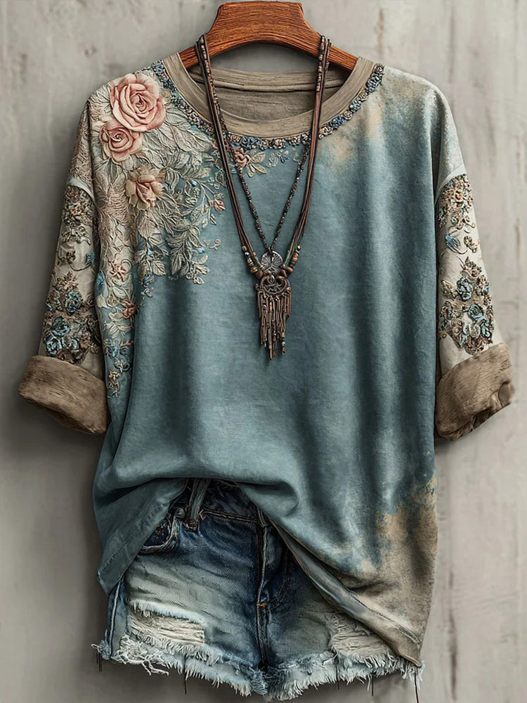Women's Retro Bohemian Floral Casual T-shirt