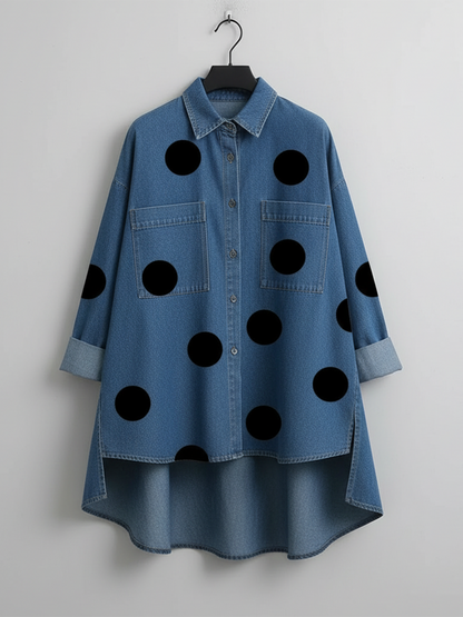 📦📦LAST DAY SAVE 49% ⏰Elegant Artistic Polka Dot Print Stand-collar Denim Top