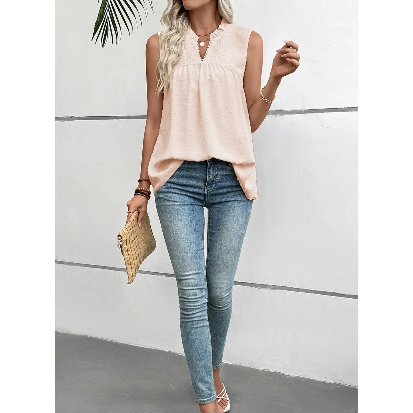 💝💝EVALESS Women's Tank Top Lace Casual V Neck Elegant Swiss Dot Smocked Sleeveless T Shirts Tops 2026 Womenswear Fashion Outfits SummerVibes
