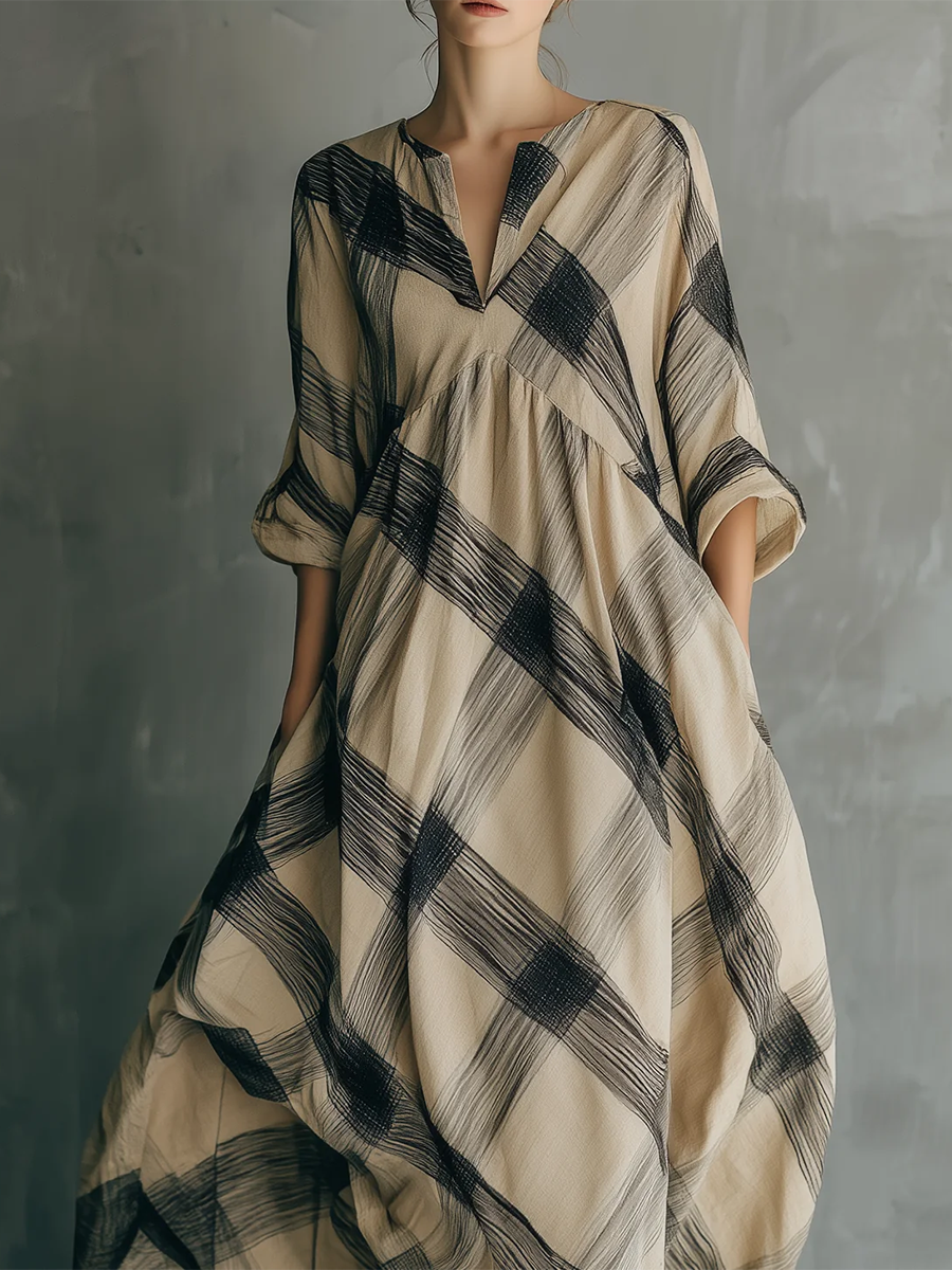 📦📦LAST DAY SAVE 49% ⏰Artistic Brushstroke Print Loose Cotton-linen Dress