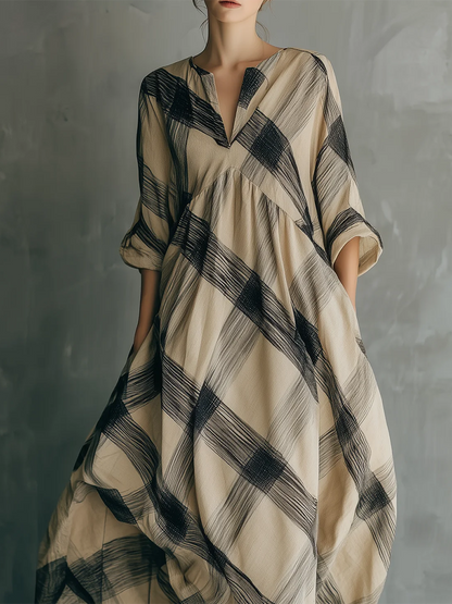 📦📦LAST DAY SAVE 49% ⏰Artistic Brushstroke Print Loose Cotton-linen Dress