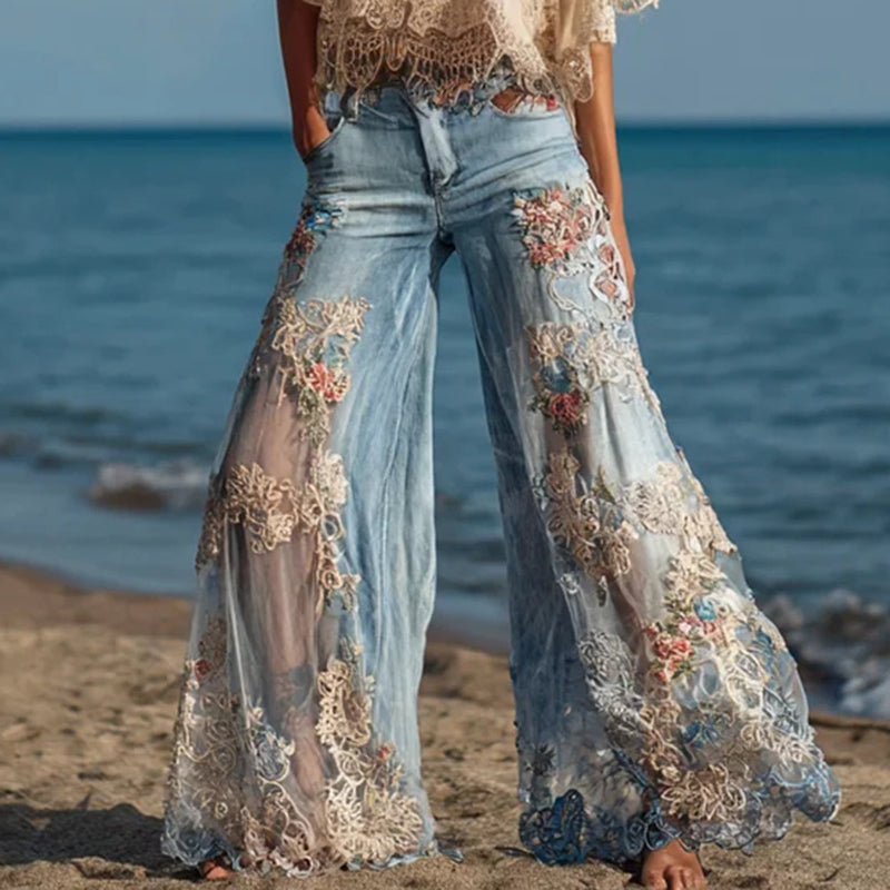 Women's Bohemian Floral Embroidered Jeans