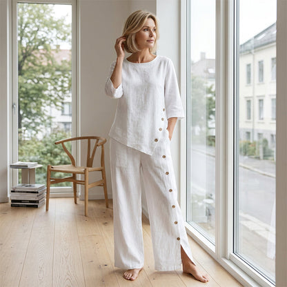 🤩🤩Women's Irregular Hem Top & Wide Leg Pants Two-Piece Set