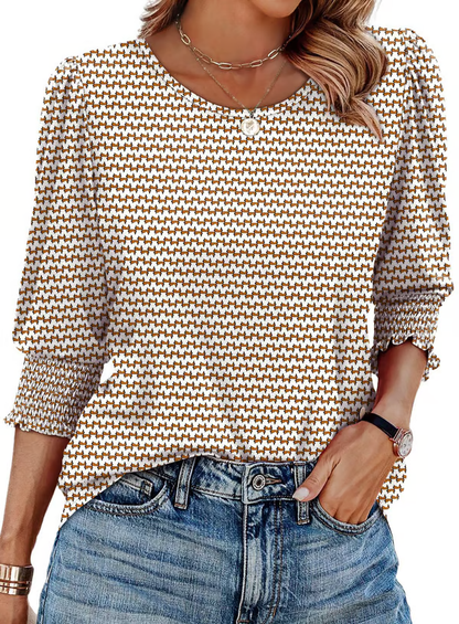 📦📦LAST DAY SAVE 49% ⏰ Women Dressy Casual 3/4 Length Sleeve Blouses with Smocked Cuffs