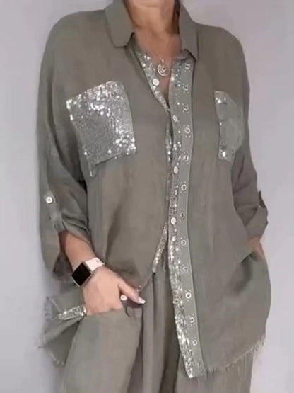🎁New Arrivals🔥Women's Silver-Gray Cotton-Linen Fashionable Casual Set