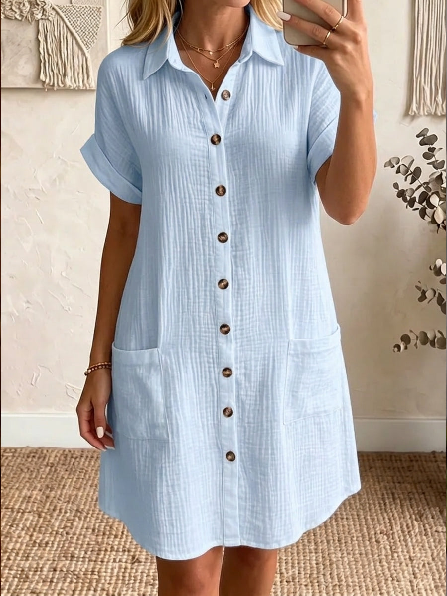 🎁New Arrivals🔥 Women's Cozy Lapel Button-front Cotton-linen Dress