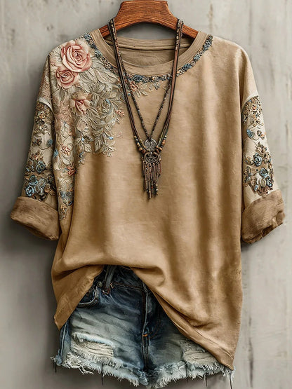 Women's Retro Bohemian Floral Casual T-shirt