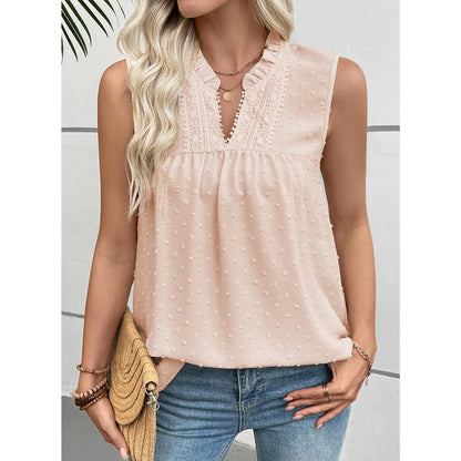💝💝EVALESS Women's Tank Top Lace Casual V Neck Elegant Swiss Dot Smocked Sleeveless T Shirts Tops 2026 Womenswear Fashion Outfits SummerVibes