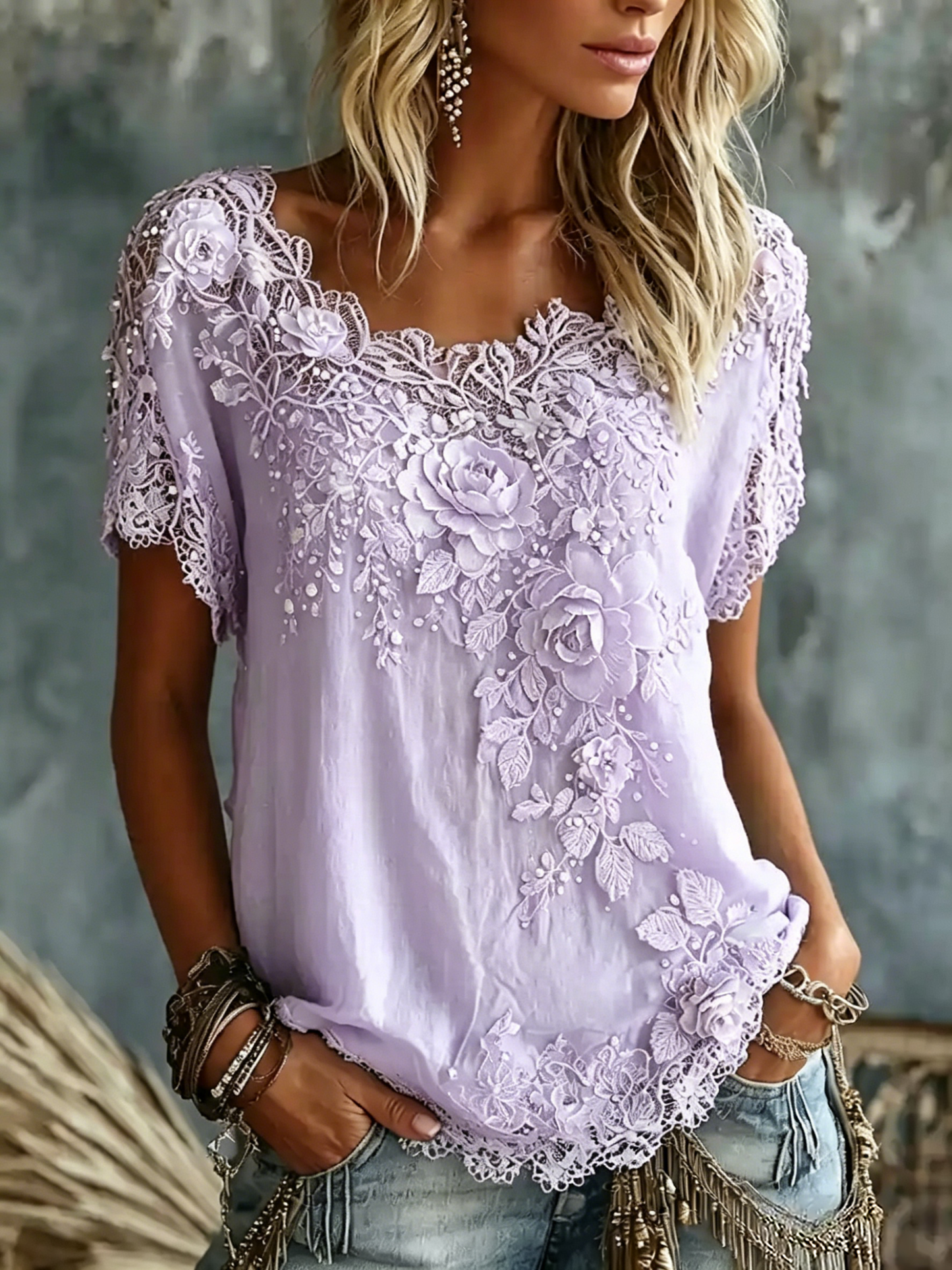 Women's Vintage Rose Floral Art Casual Cotton Linen Short-sleeved T-shirt