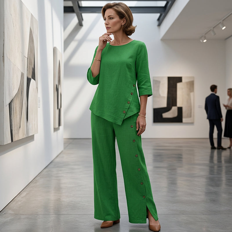 🤩🤩Women's Irregular Hem Top & Wide Leg Pants Two-Piece Set