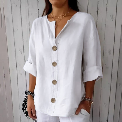 Solid Color Linen Blend Button Casual Shirt
