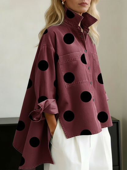 📦📦LAST DAY SAVE 49% ⏰Elegant Artistic Polka Dot Print Stand-collar Denim Top