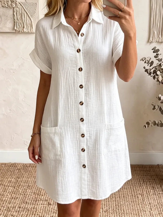 🎁New Arrivals🔥 Women's Cozy Lapel Button-front Cotton-linen Dress