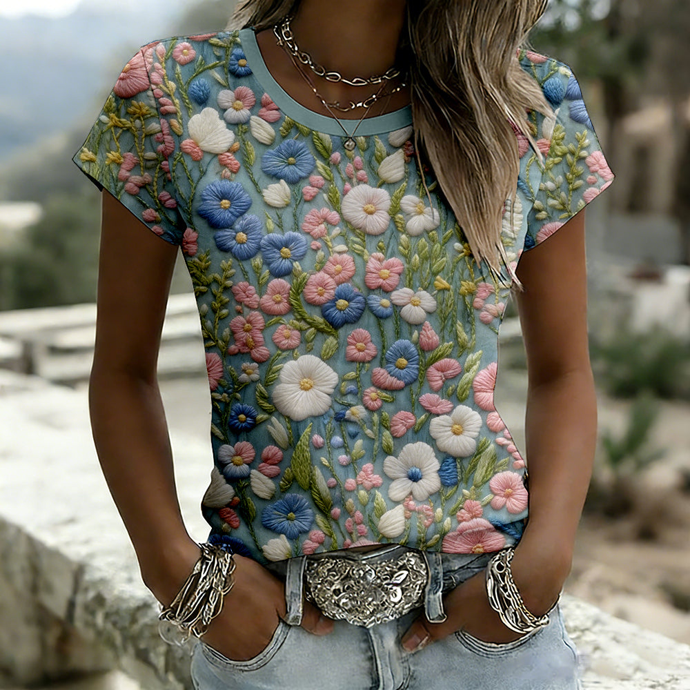 Vintage Floral Art Pattern Short Sleeve T Shirt
