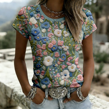 Vintage Floral Art Pattern Short Sleeve T Shirt