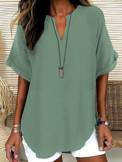 📦📦Women's Plain Short Sleeve Blouse, Casual Solid Color Top for Daily Wear, Ladies Clothes for All Seasons