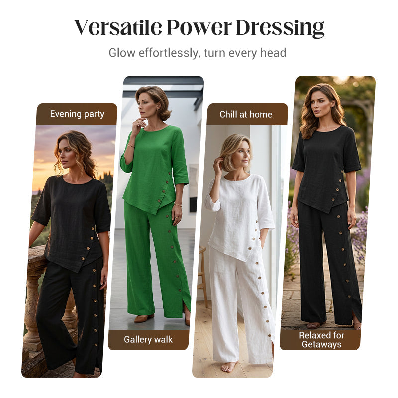 🤩🤩Women's Irregular Hem Top & Wide Leg Pants Two-Piece Set