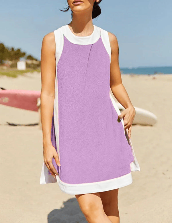 Yeokou Women's 2 Piece Outfits Sets Casual Color Block Crewneck Short Sleeveless Pullover Tops Matching Shorts with Pockets Womenswear Lightweight, Women's Clothes, 2 Piece Sets