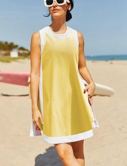 Yeokou Women's 2 Piece Outfits Sets Casual Color Block Crewneck Short Sleeveless Pullover Tops Matching Shorts with Pockets Womenswear Lightweight, Women's Clothes, 2 Piece Sets