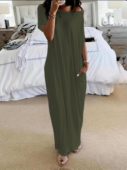 Women's Solid Color Batwing Sleeve Lounge Dress, Casual Comfy Short Sleeve Nightdress for Daily Wear, Ladies Sleepwear for All Seasons