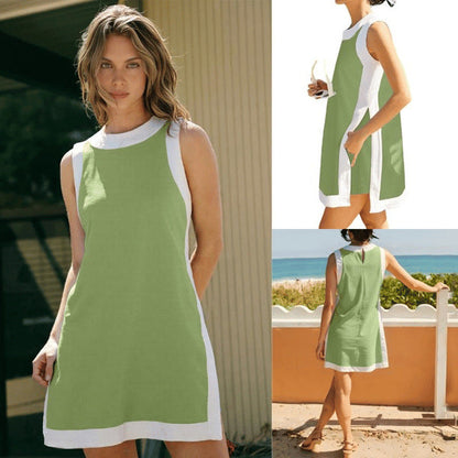 Yeokou Women's 2 Piece Outfits Sets Casual Color Block Crewneck Short Sleeveless Pullover Tops Matching Shorts with Pockets Womenswear Lightweight, Women's Clothes, 2 Piece Sets
