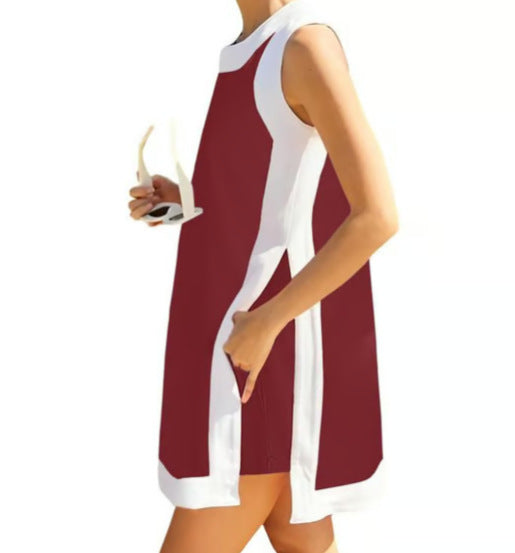 Yeokou Women's 2 Piece Outfits Sets Casual Color Block Crewneck Short Sleeveless Pullover Tops Matching Shorts with Pockets Womenswear Lightweight, Women's Clothes, 2 Piece Sets