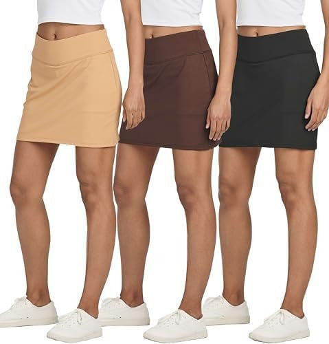 💝💝Real Essentials 3 Pack: Women's 16" Active Skort Skirt Pockets - Running Tennis Golf Gym (Available in Plus)