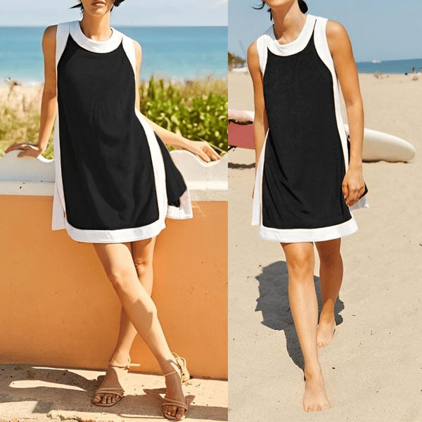 Yeokou Women's 2 Piece Outfits Sets Casual Color Block Crewneck Short Sleeveless Pullover Tops Matching Shorts with Pockets Womenswear Lightweight, Women's Clothes, 2 Piece Sets