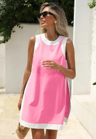 Yeokou Women's 2 Piece Outfits Sets Casual Color Block Crewneck Short Sleeveless Pullover Tops Matching Shorts with Pockets Womenswear Lightweight, Women's Clothes, 2 Piece Sets