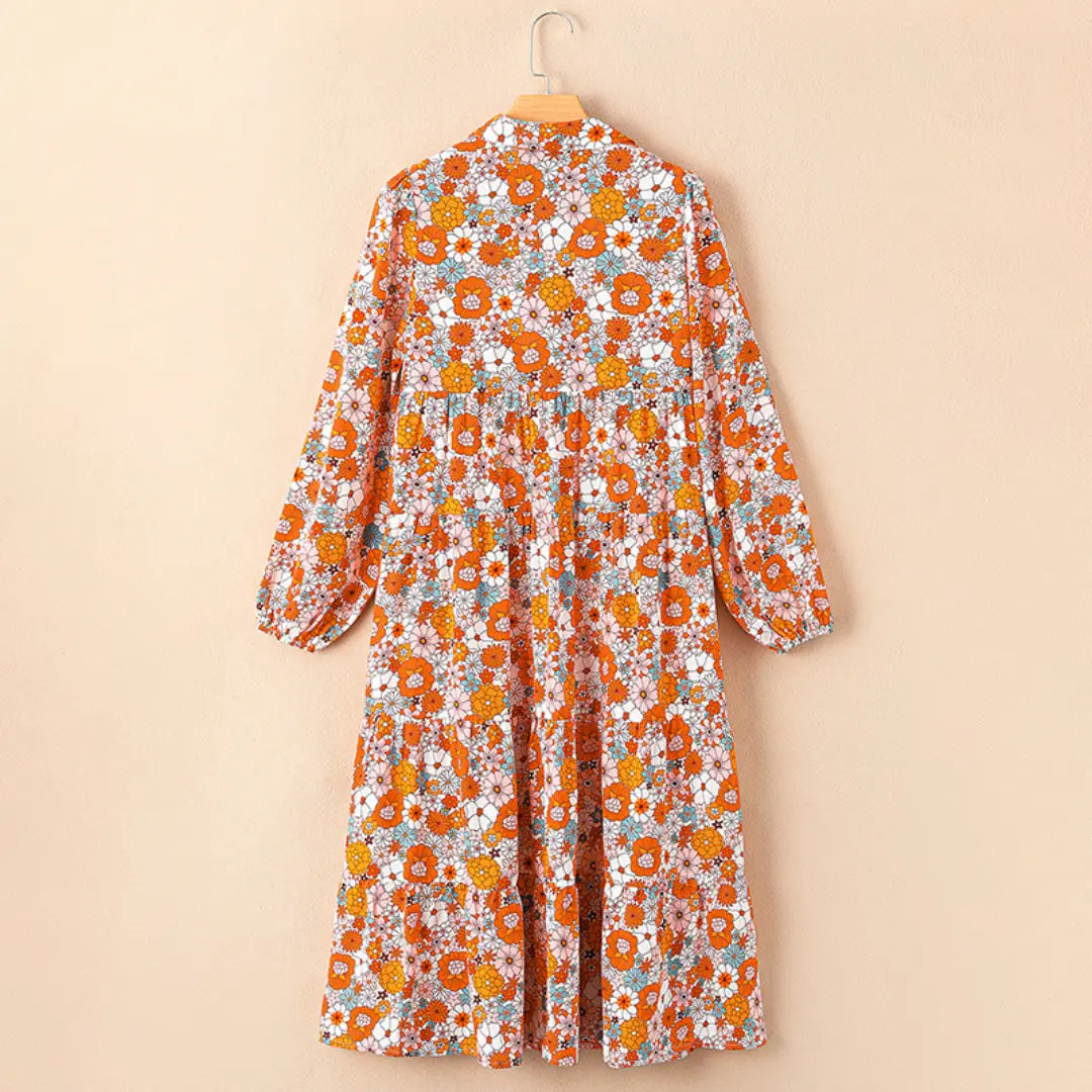 💝💝Dokotoo Women's Casual Bohemian Floral Dress 2026 V-Neck Long Puff Sleeve Midi Dress Soft Fabric Comfortable Summer Dress - Womenswear