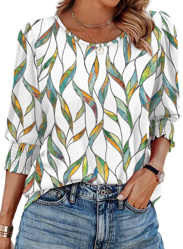 📦📦LAST DAY SAVE 49% ⏰ Women Dressy Casual 3/4 Length Sleeve Blouses with Smocked Cuffs